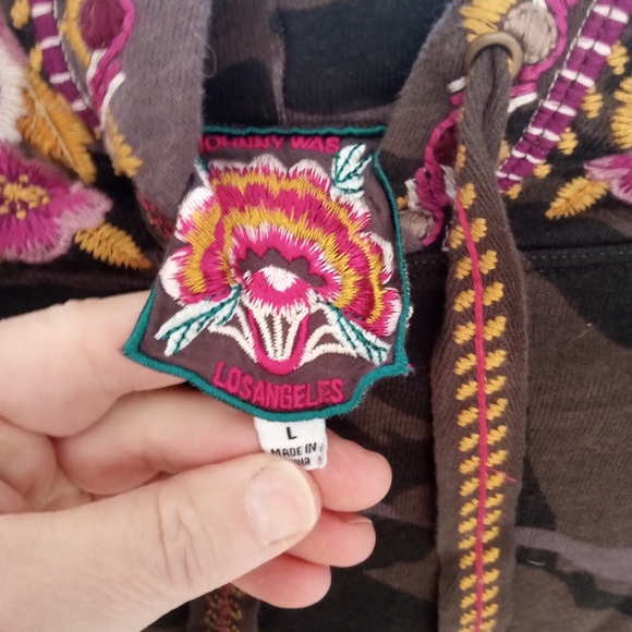 Johnny Was Camouflage Hoodie with Pink Floral Embroidery - Picture 5 of 8